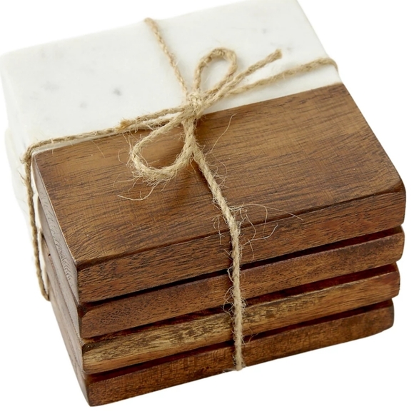 Thirtystone Set of 4 Marble & Acacia Wood Coasters - Picture 1 of 5